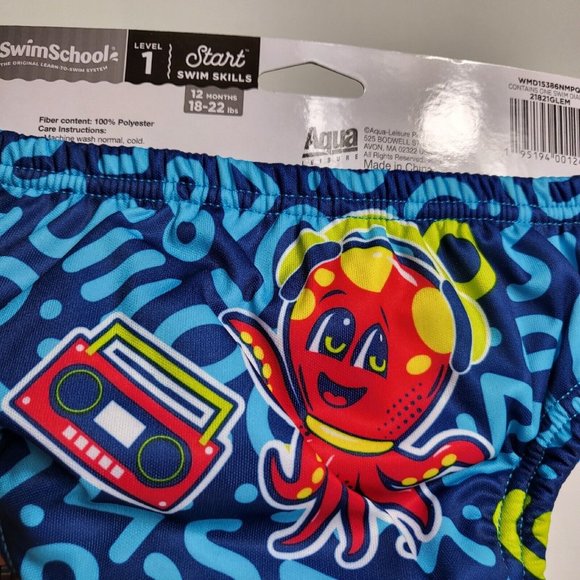 Swimschool Reusable Swim Diaper UPF 50 Level 1 18-22 lbs 12M Sharks Octopus Blue - Picture 4 of 12